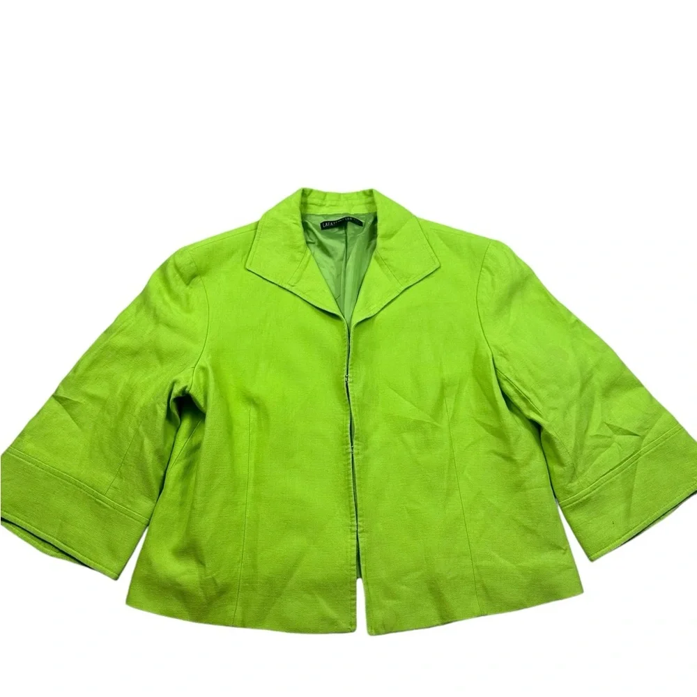 LAFAYETTE 148 NEW YORK: Green Sleeveless Midi Linen Dress &  Blazer Set -size 14